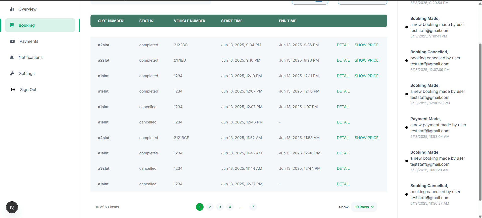Manage parking bookings
